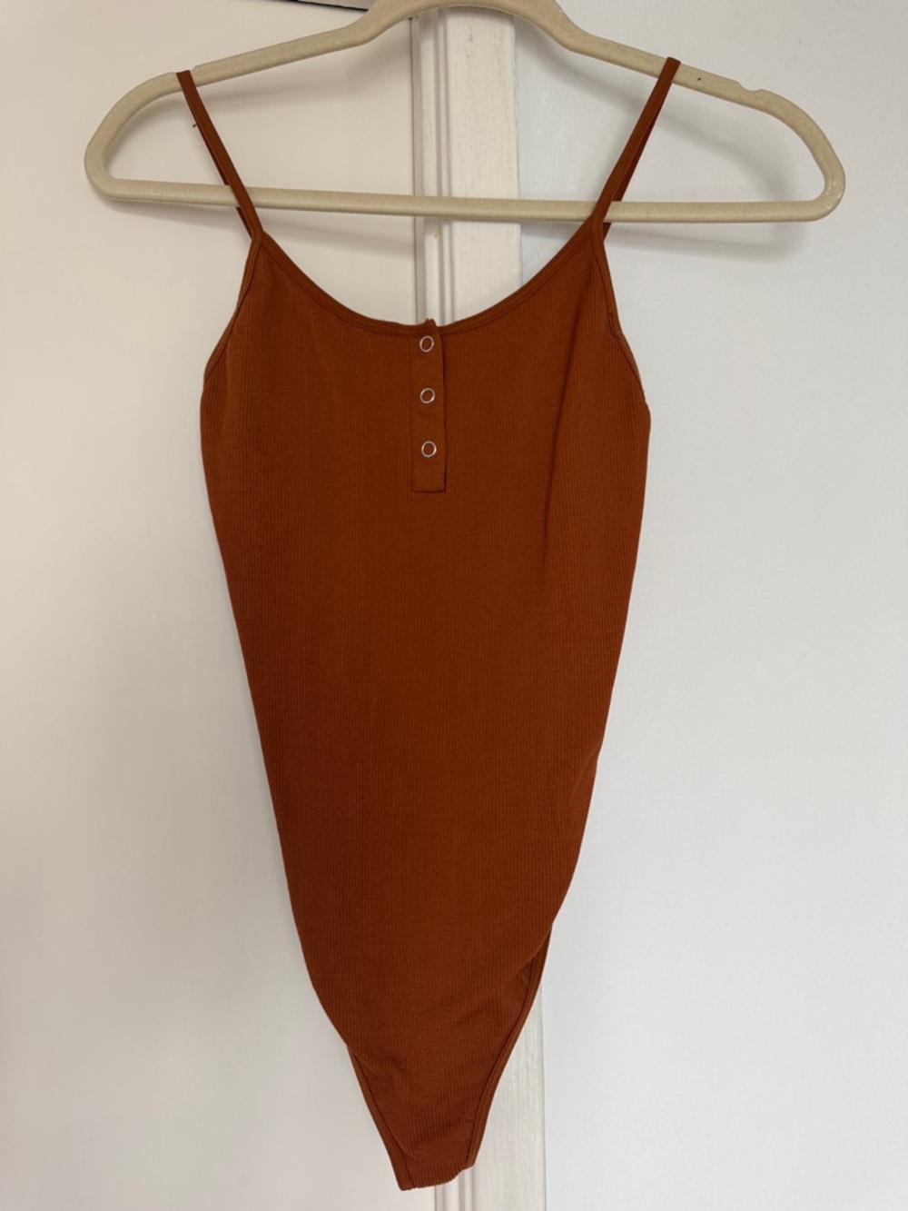 Forever 21 Rust Brown Ribbed Snap-Front Cami Bodysuit
